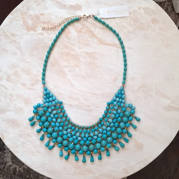Panacea Turquoise Brass Beaded Statement Necklace - Picture 7 of 7